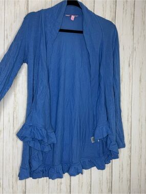 Lilly Pulitzer blue ruffle cardigan sweater Small